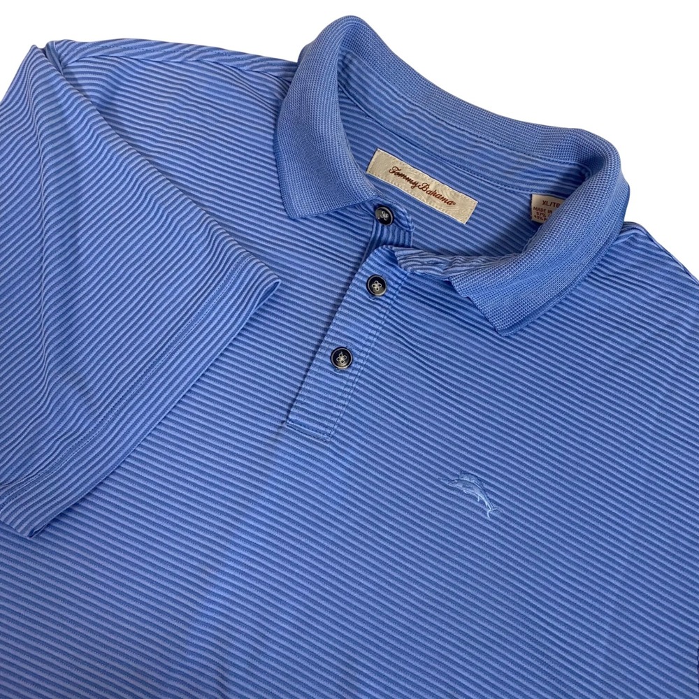 Tommy Bahama Men's XL Blue Striped Short Sleeve Polo‎ Shirt